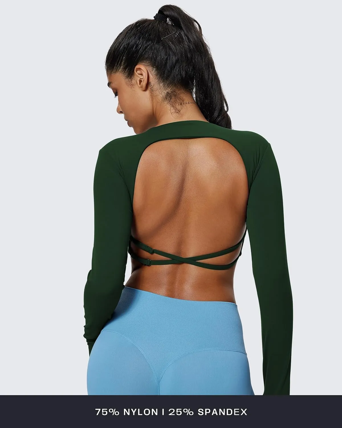 Aoxjox Long Sleeve Deep V Crop Tops for Women Sienna Open Back Thumb Hole Workout Cropped T Shirt Top