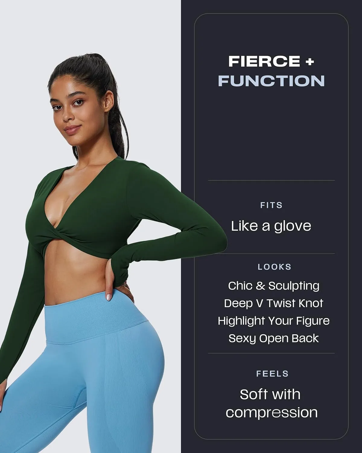 Aoxjox Long Sleeve Deep V Crop Tops for Women Sienna Open Back Thumb Hole Workout Cropped T Shirt Top