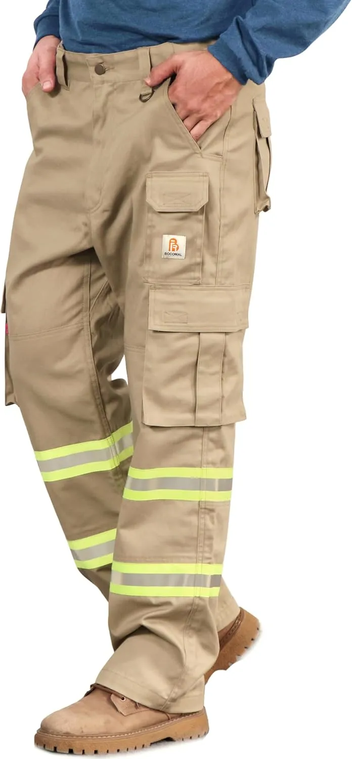 BOCOMAL FR Pants High Visibility Cargo Pockets Flame Resistant Hi-Vis Workwear Water & Oil Repellent Finish