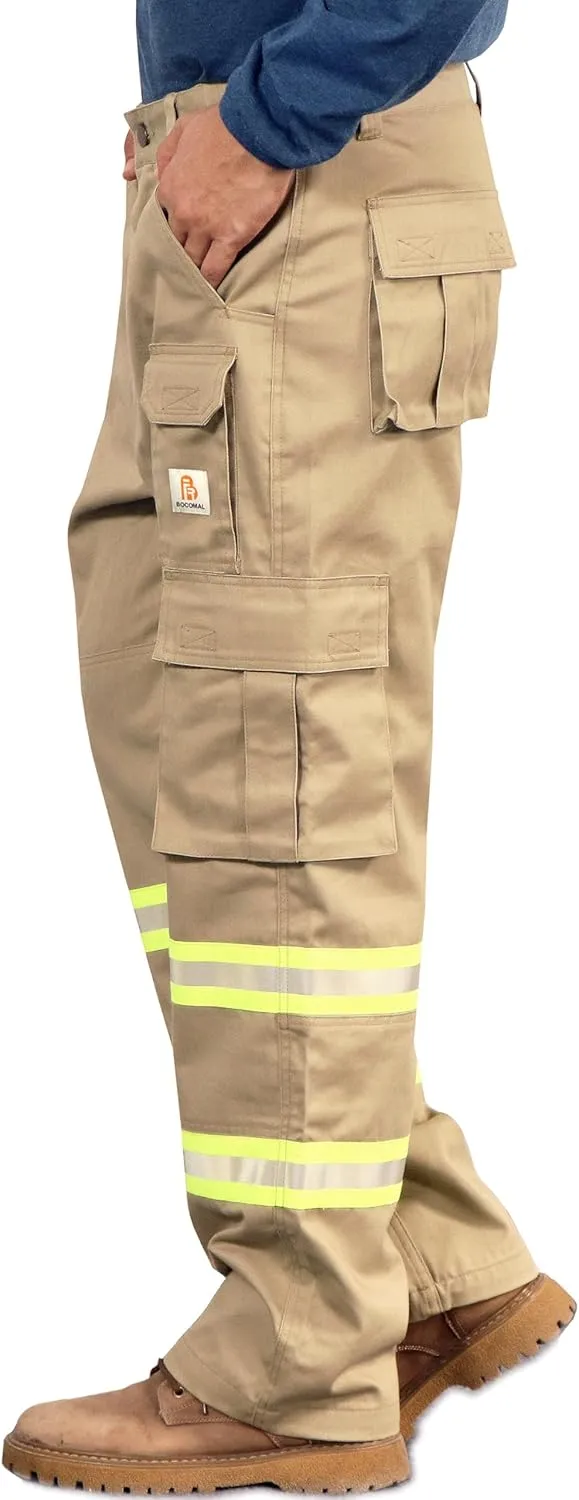 BOCOMAL FR Pants High Visibility Cargo Pockets Flame Resistant Hi-Vis Workwear Water & Oil Repellent Finish