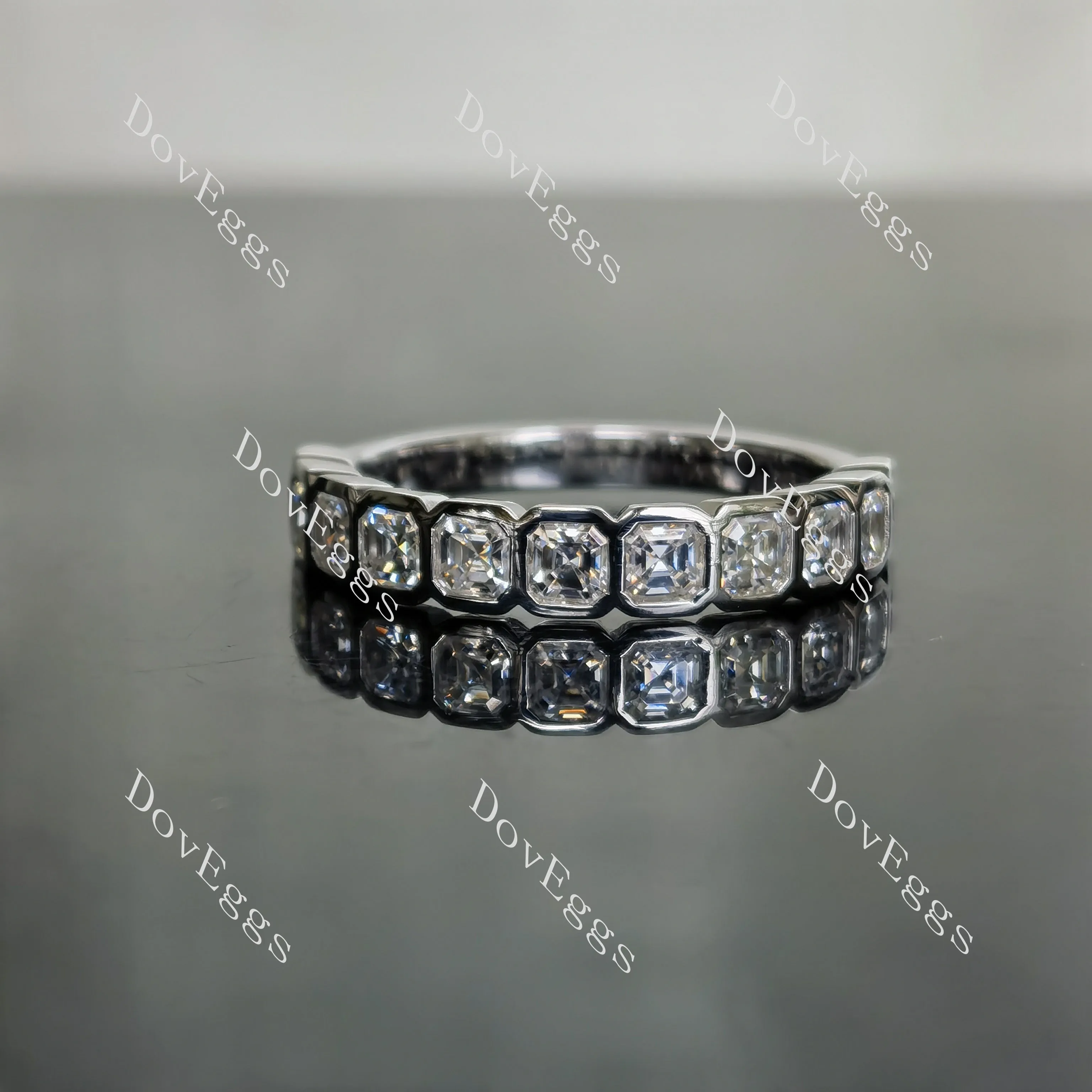 Doveggs asscher eternity bezel moissanite wedding band-3.7mm band width