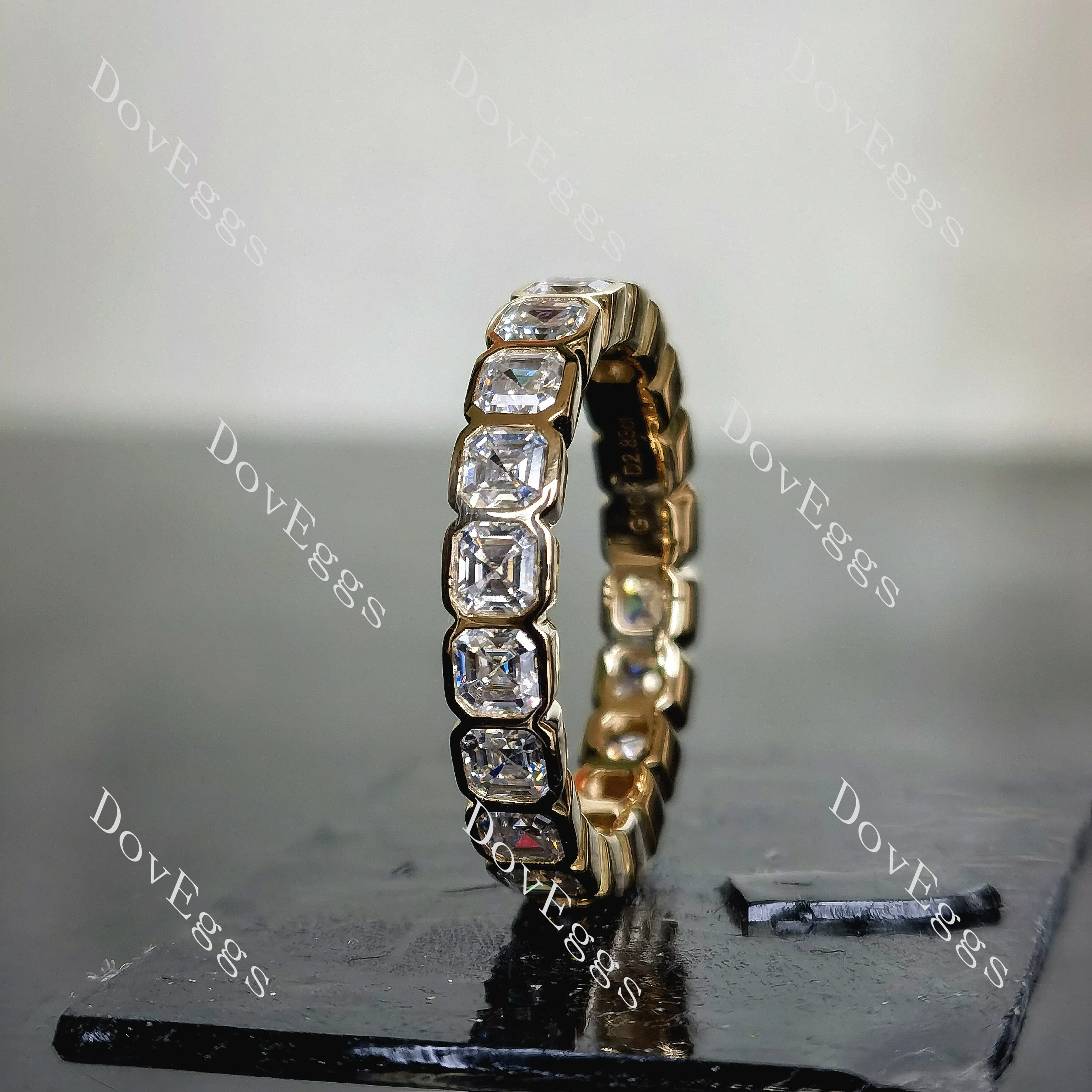 Doveggs asscher eternity bezel moissanite wedding band-3.7mm band width