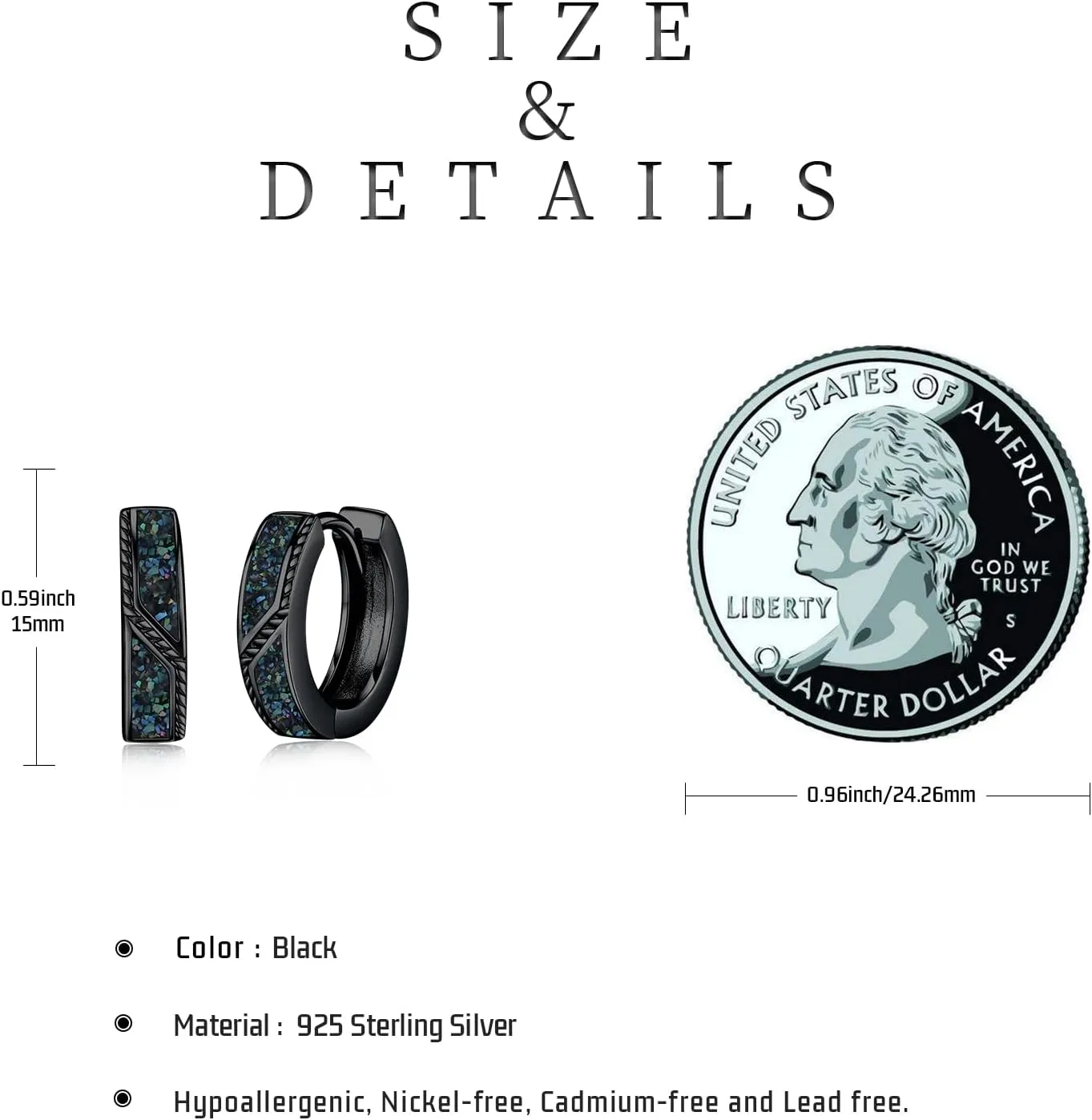 Gemstones/Viking/Celtic/Cross Hoop Earrings for Men Women 925 Sterling Silver 15mm Huggie Earrings for Sensitive Ears Jewelry Birthday Gifts