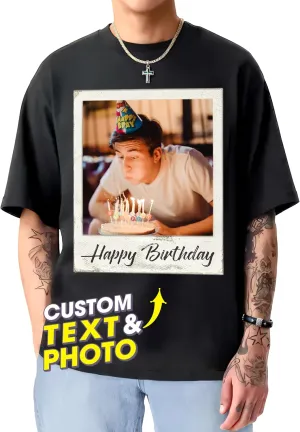 H-DEWALL Custom T Shirts 90s Vintage Design Your Own Photo Bootleg Rap Tee Gifts for Boyfriend Birthday Shirts for Men