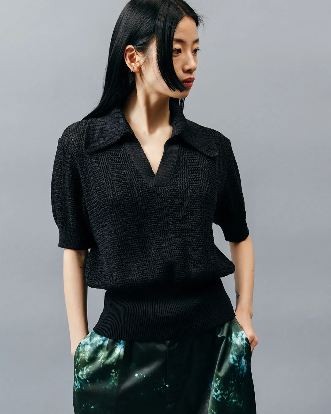 HALF SLEEVE KNIT POLO SHIRT .09【BLACK】