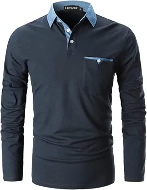 LIUPMWE Men's Shirt Long Sleeve Polo Shirt for Men Basic Slim Fit Long Sleeve Polo Men's Shirts with Pocket Golf Shirts