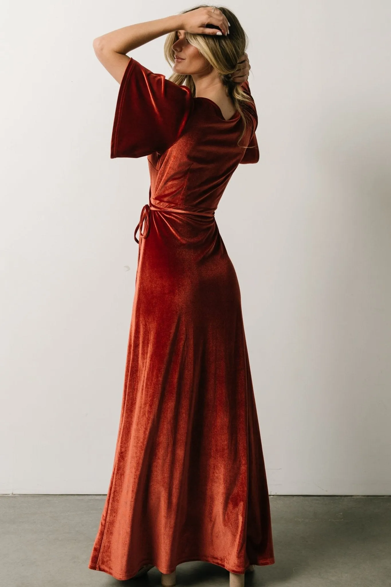 Meghan Velvet Wrap Maxi Dress | Terracotta