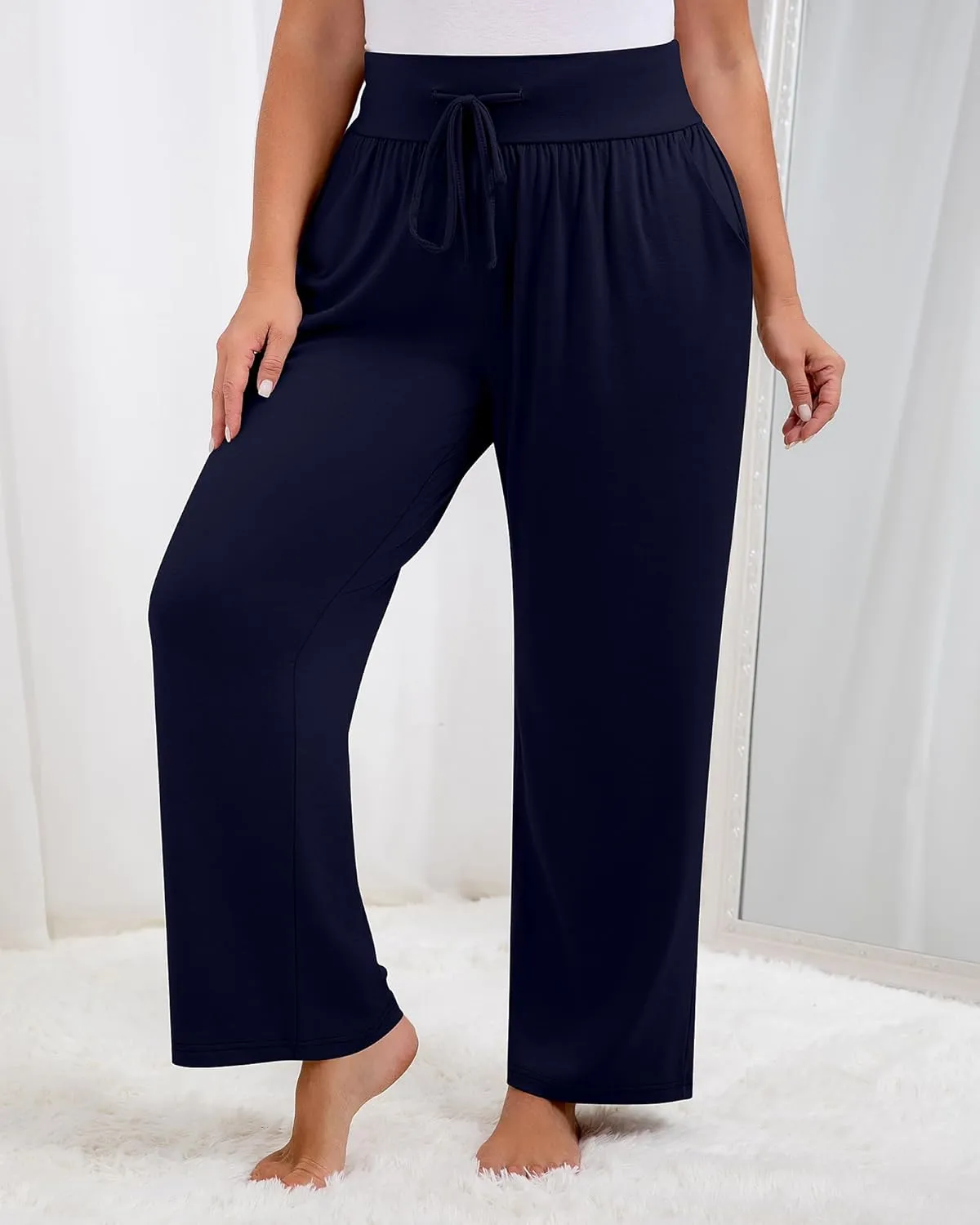 Neer 3 Pack Women's Plus Size Lounge Pants, Wide Leg Yoga Pants Baggy Drawstring Sweatpants with Pockets Casual Loose Jogger