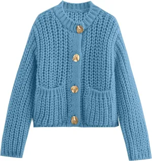 PEHMEA Women's Knit Cardigan Sweaters, Chunky Open Front Button Up Short Sweater Coats for Women Trendy