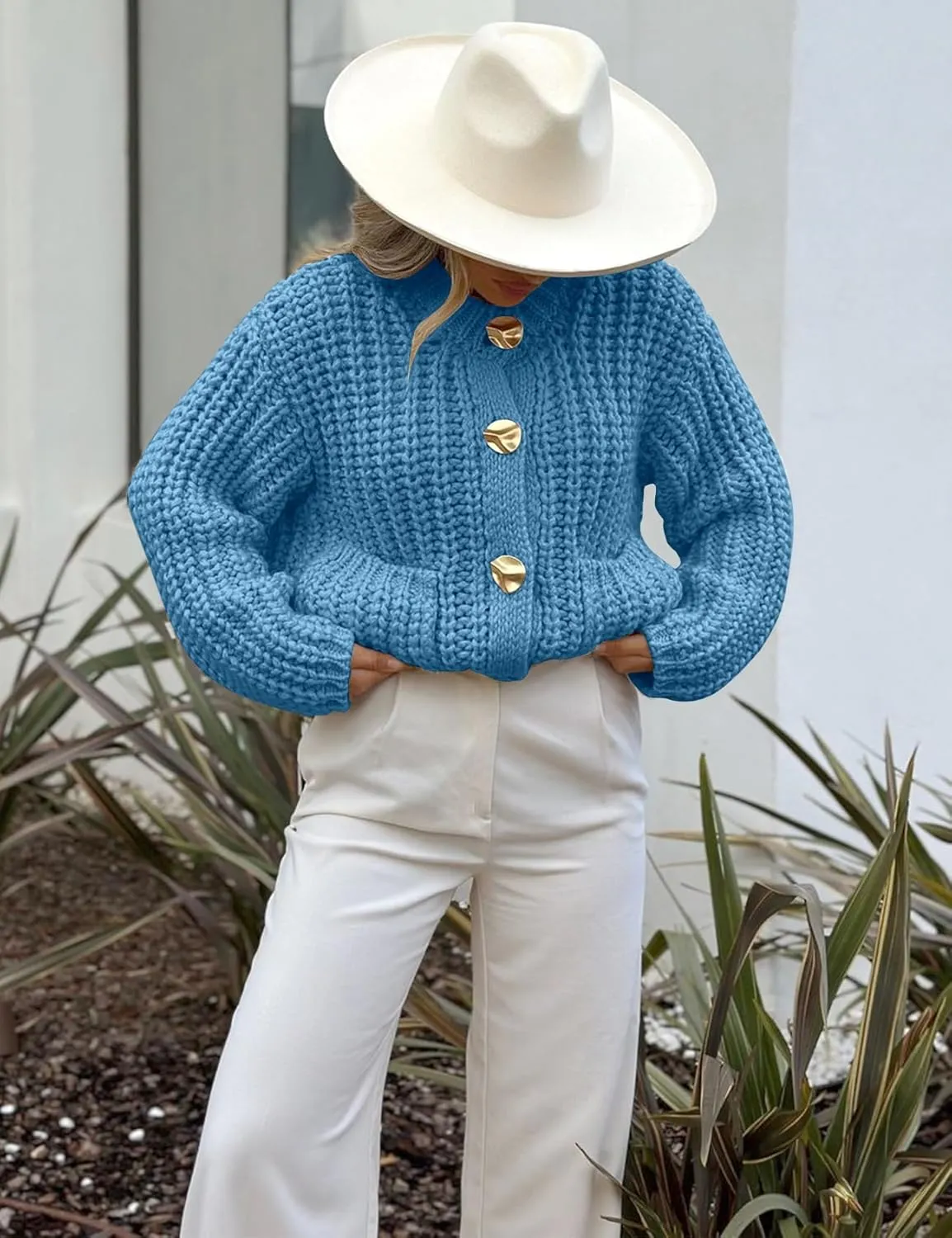 PEHMEA Women's Knit Cardigan Sweaters, Chunky Open Front Button Up Short Sweater Coats for Women Trendy