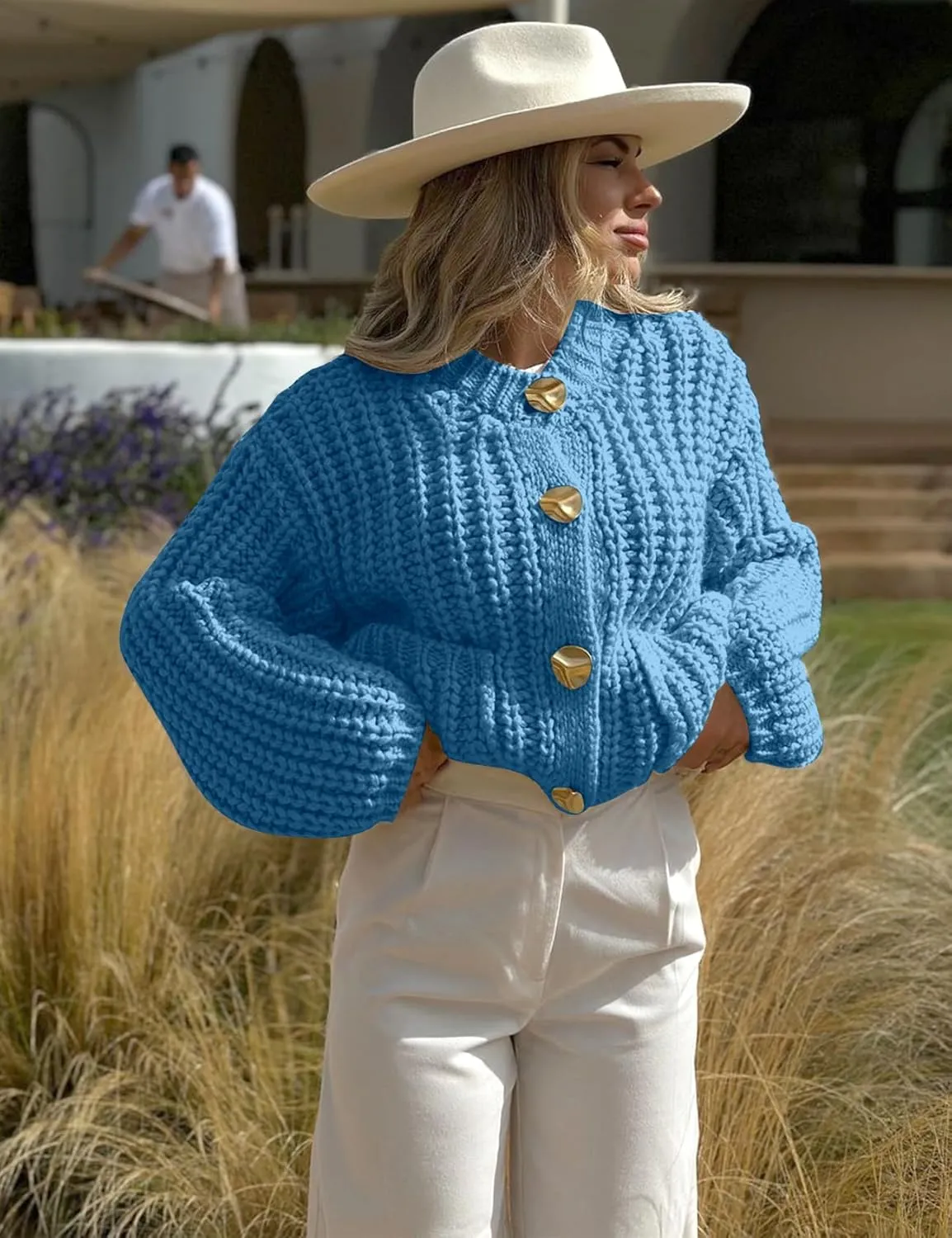 PEHMEA Women's Knit Cardigan Sweaters, Chunky Open Front Button Up Short Sweater Coats for Women Trendy