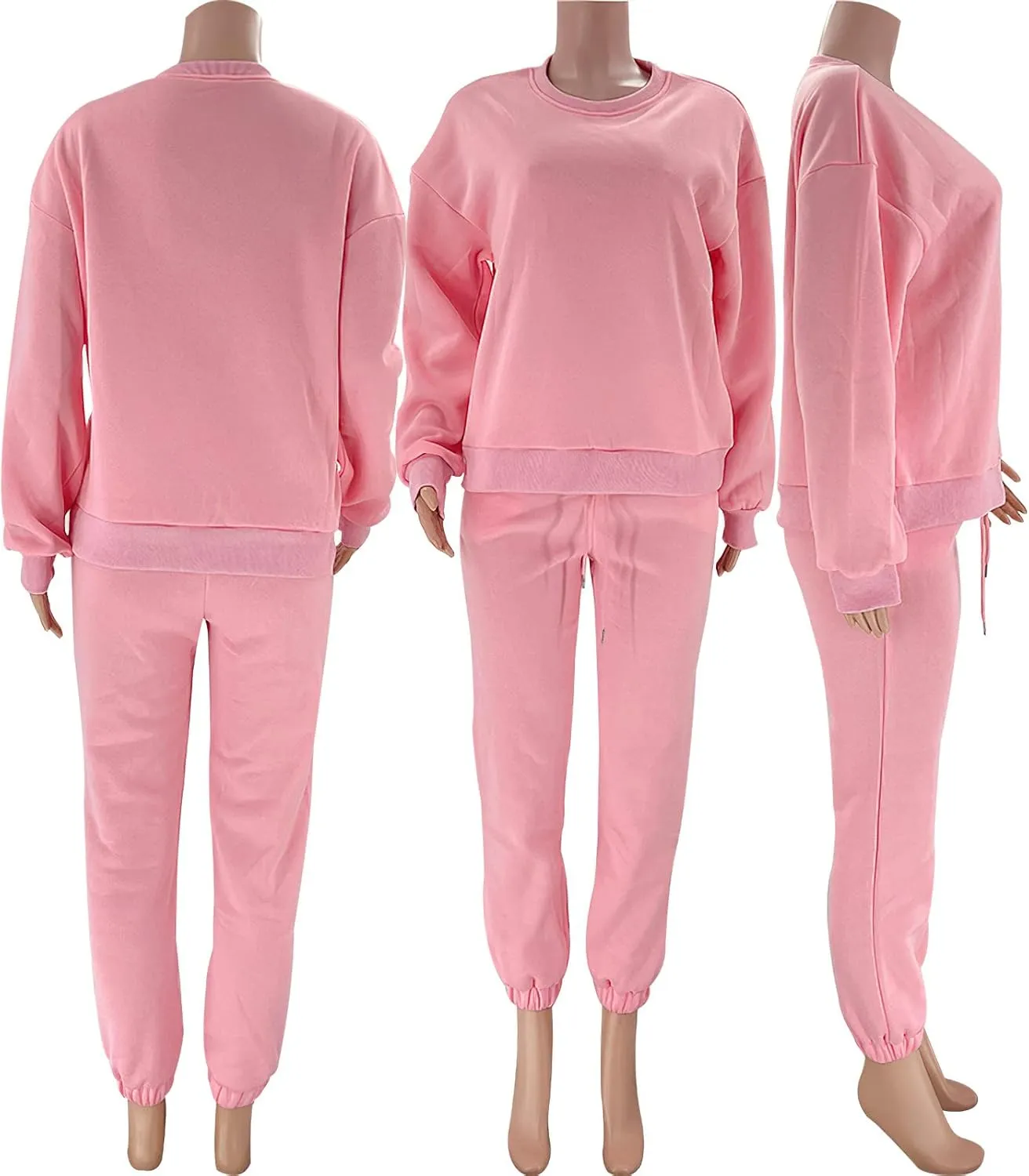 Viatabuna Women's 2 Piece Fleece Sweatsuit Outfit Long Sleeve Crewneck Pullover Sweatshirt Drawstring Jogger Pants Lounge Set