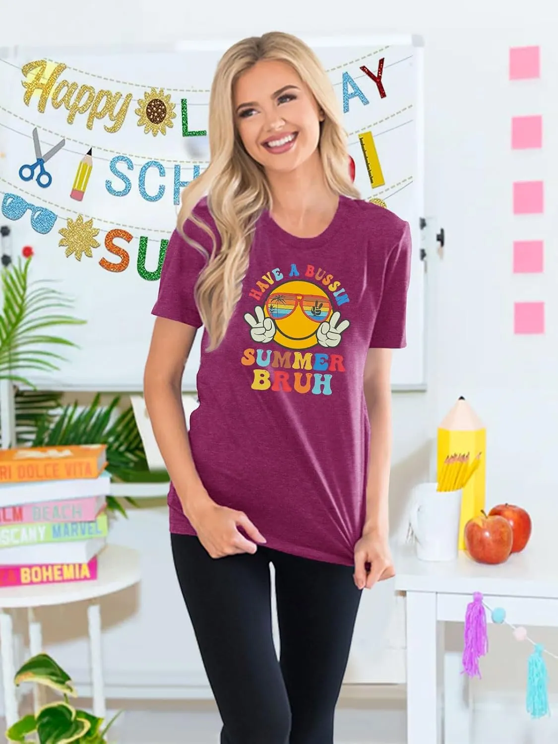 Womens Last Day of School Teacher Shirt School Day Gifts Funny Teacher Summer Break Graphic T-Shirts