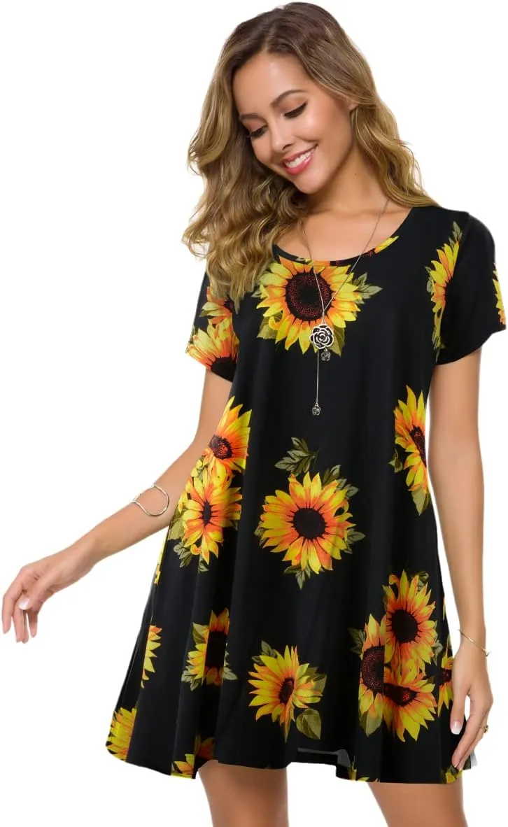ZENNILO Plus Size Casual T Shirt Dresses for Women Flowy Swing Tunic Dress Pockets