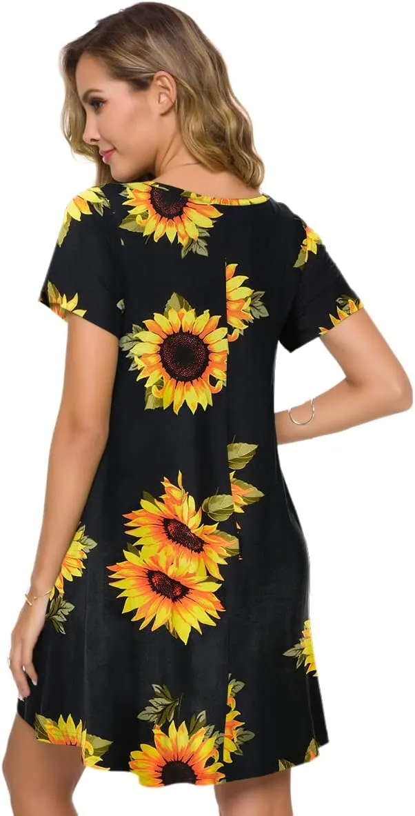 ZENNILO Plus Size Casual T Shirt Dresses for Women Flowy Swing Tunic Dress Pockets