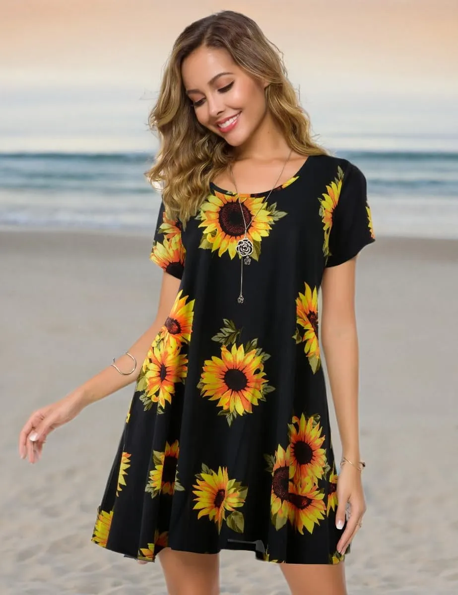 ZENNILO Plus Size Casual T Shirt Dresses for Women Flowy Swing Tunic Dress Pockets