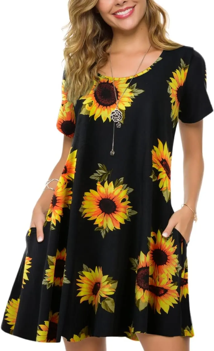 ZENNILO Plus Size Casual T Shirt Dresses for Women Flowy Swing Tunic Dress Pockets