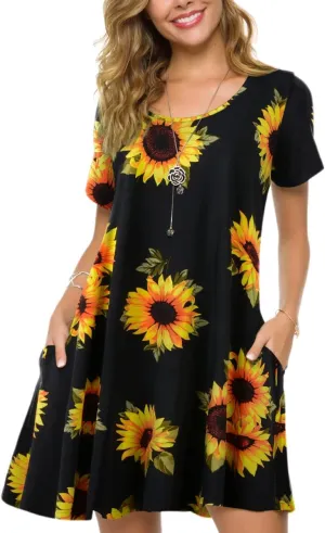 ZENNILO Plus Size Casual T Shirt Dresses for Women Flowy Swing Tunic Dress Pockets