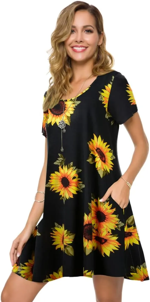 ZENNILO Plus Size Casual T Shirt Dresses for Women Flowy Swing Tunic Dress Pockets